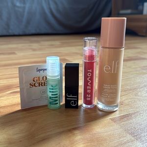 Makeup Starter Pack: Elf Halo Glow, Tower 28 Lip Jelly, and Elf Lip-Stain